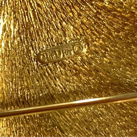 CHRISTIAN DIOR 14k gold plated STYLIZED FAN pin back BROOCH - Picture 7 of 8